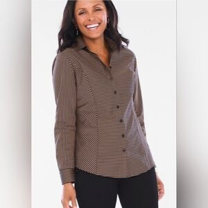 Chico's No Irin Sateen Striped Top, Size 2 ( Large)